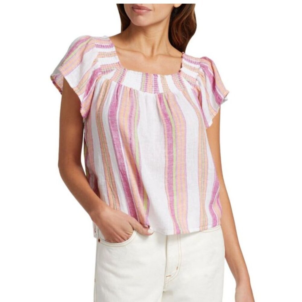 Rails Sonora Hibiscus Strip Linen Top NWT $158 [jb]